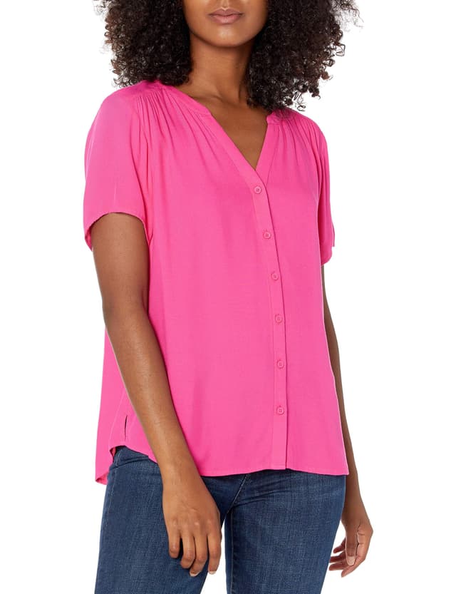 🌸 Amazon Essentials Damen Kurzärmlige Webbluse XL Intensive Rosa - DEAL!