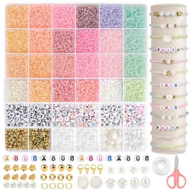 EUES 3mm Perlen für Armbänder - DIY Schmuckherstellung Set mit Glasperlen und Buchstabenperlen 📿🎨