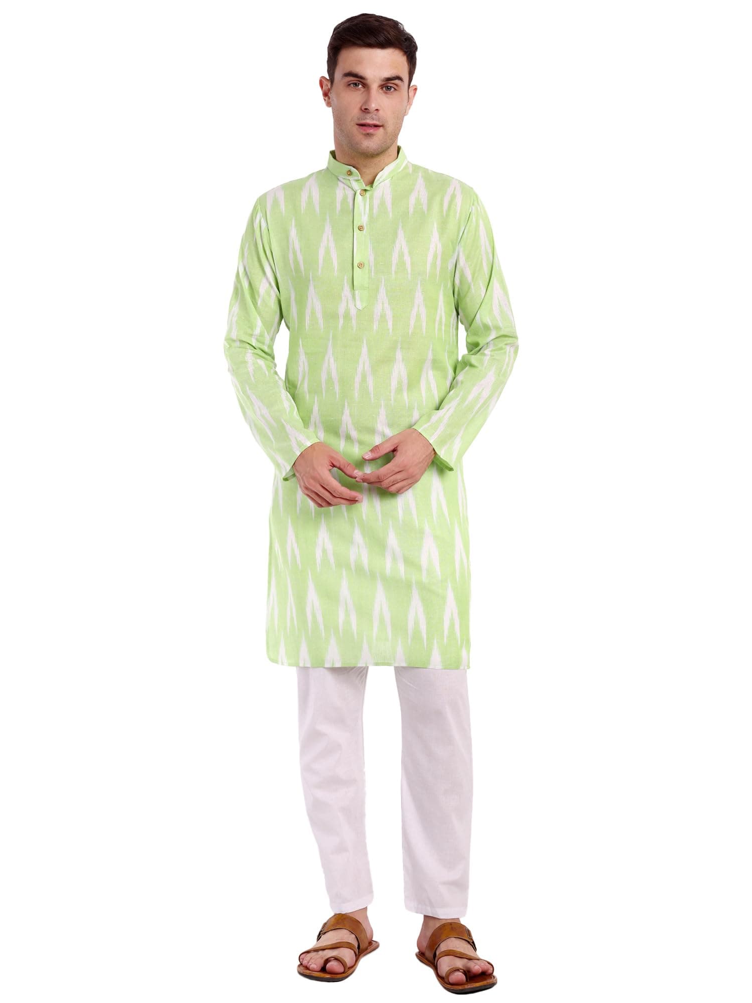 SKAVIJ Herren Ikat Kurta Pyjama Set in Limettengrün 🌿👔🎁 - 31.19€