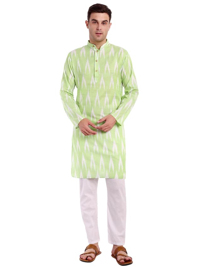 SKAVIJ Herren Ikat Kurta Pyjama Set in Limettengrün 🌿👔🎁 - 31.19€