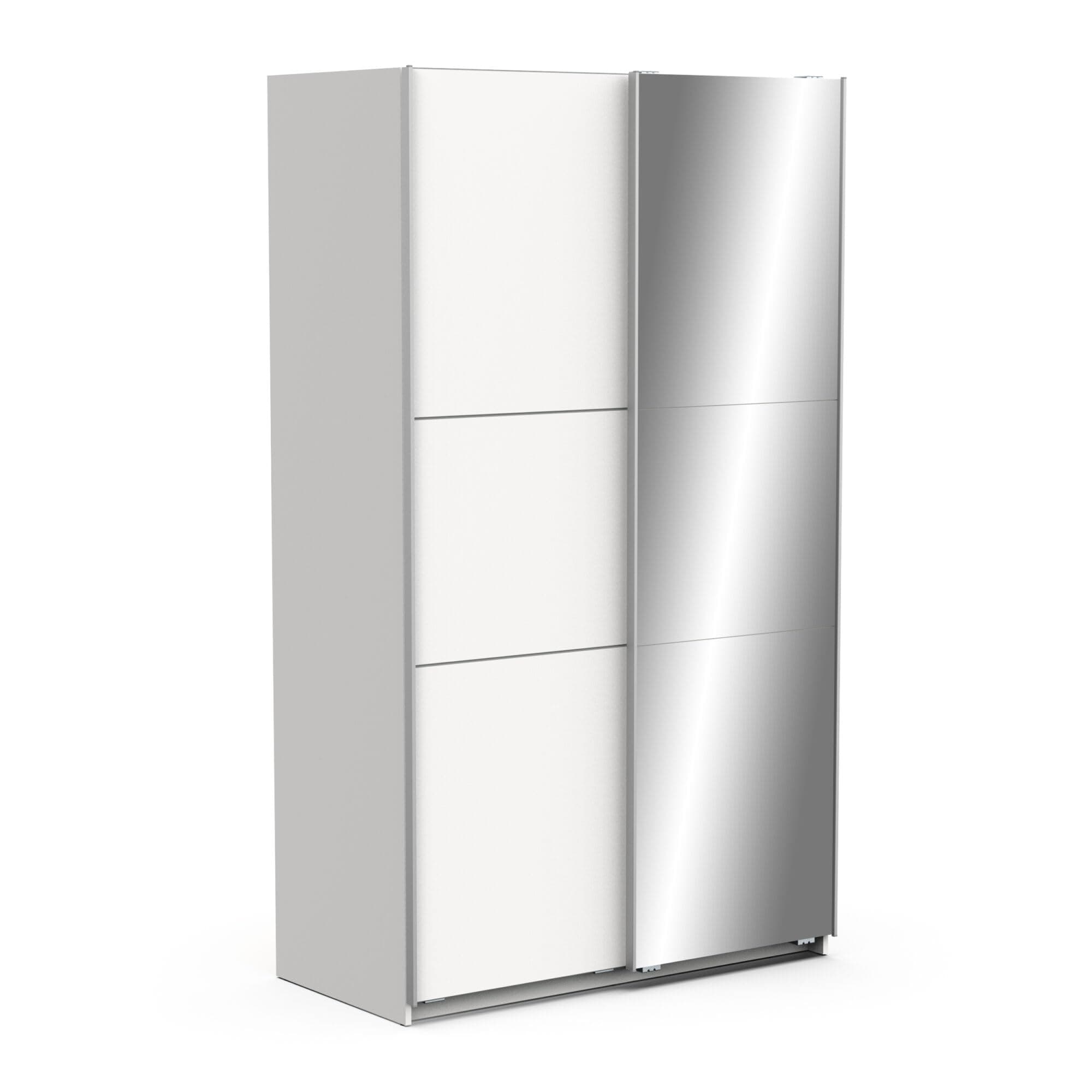 Demeyere Armoire Porte Coulissante Avec Miroir & Penderie Moderne - Coloris Blanc Mat & Finitions Métal