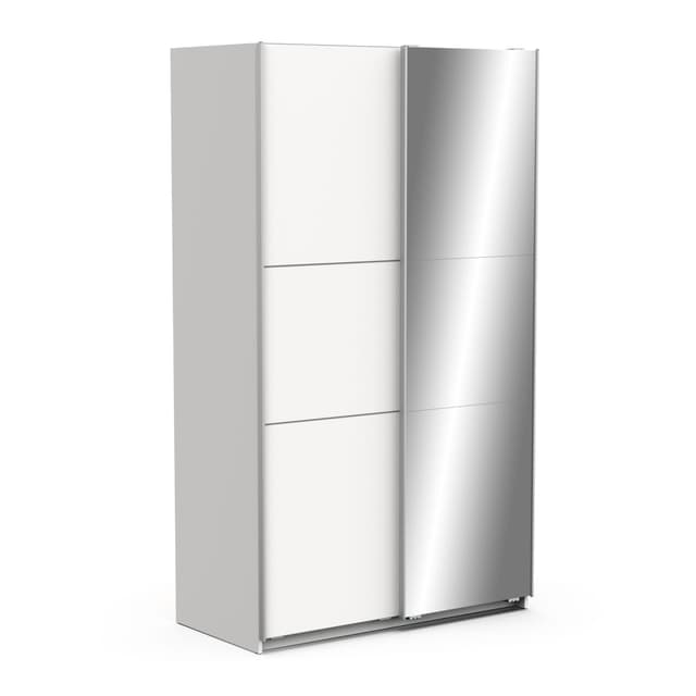 Demeyere Armoire Porte Coulissante Avec Miroir & Penderie Moderne - Coloris Blanc Mat & Finitions Métal
