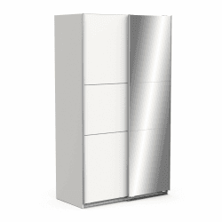 Demeyere Armoire Porte Coulissante Avec Miroir & Penderie Moderne - Coloris Blanc Mat & Finitions Métal