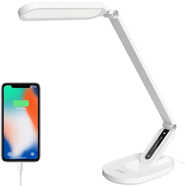 JKSWT Schreibtischlampe für die Augenpflege | Dimmbare Tischlampe mit 5 Farbmodi und USB-Ladeanschluss
