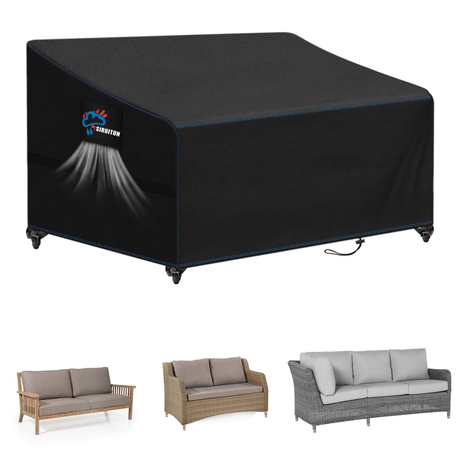 SIRUITON 260x102x89/61cm Gartenbankabdeckung - 420D Oxford-Faser - Schwarz ⭐