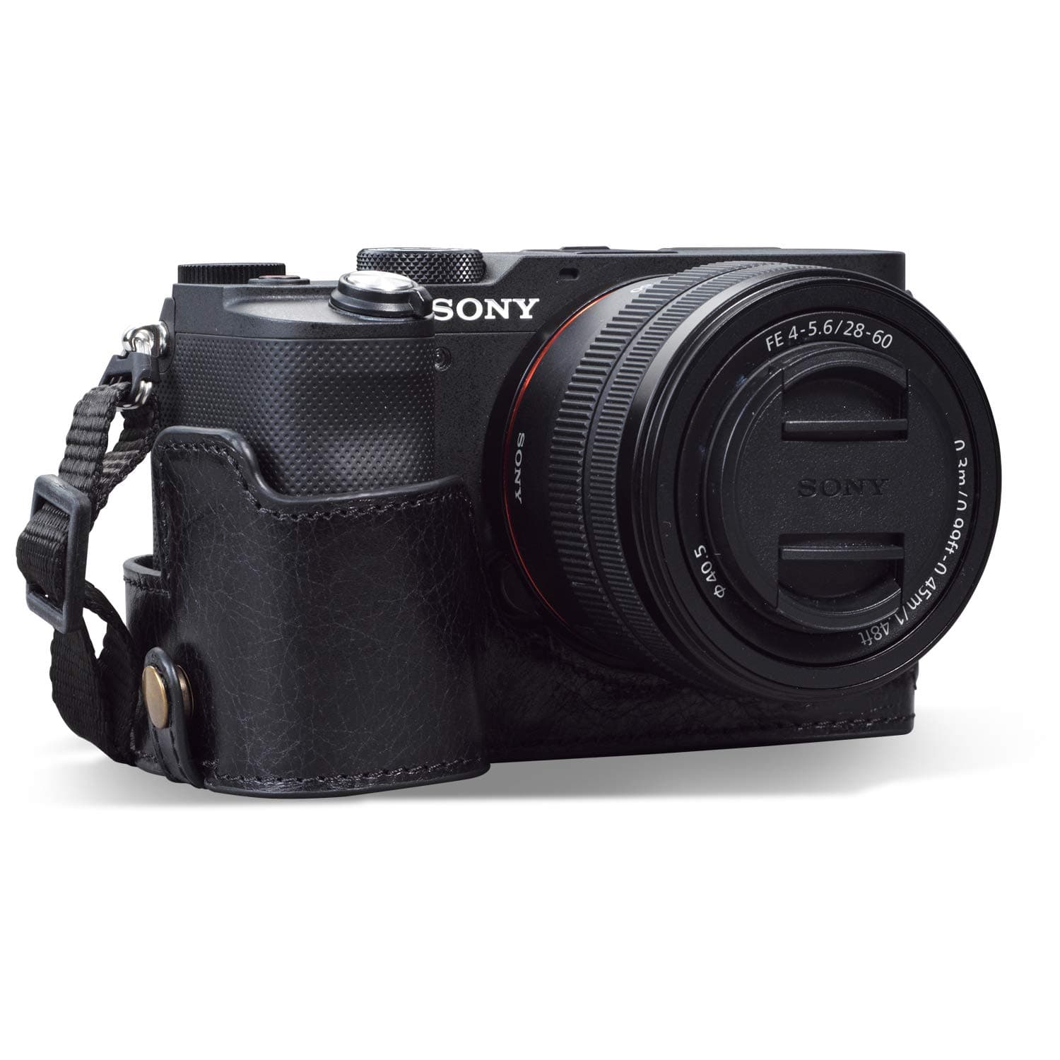 📸 MegaGear MG1954 Ever Ready Echtleder Kamera-Halbtasche mit Trageriemen für Sony Alpha 7C - Schwarz