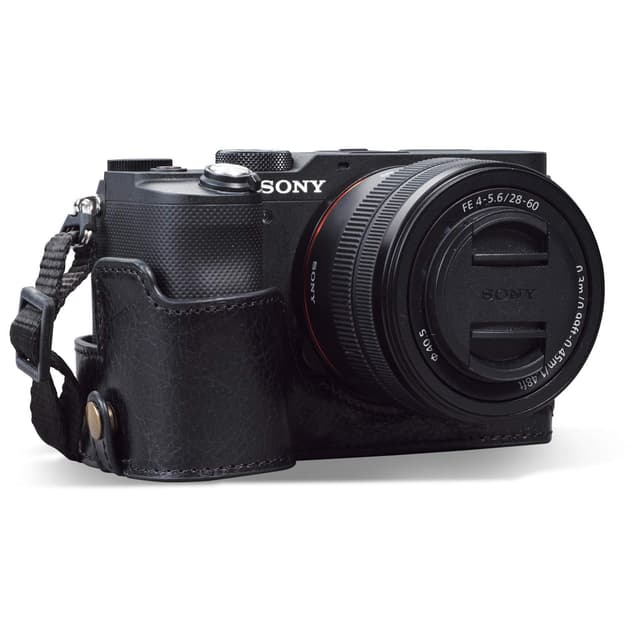 📸 MegaGear MG1954 Ever Ready Echtleder Kamera-Halbtasche mit Trageriemen für Sony Alpha 7C - Schwarz