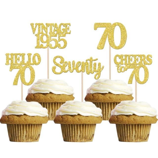 🎂 30 Stück 70th Geburtstag Cupcake Toppers Glitzer Vintage 1955 Kuchen Deko 🎉