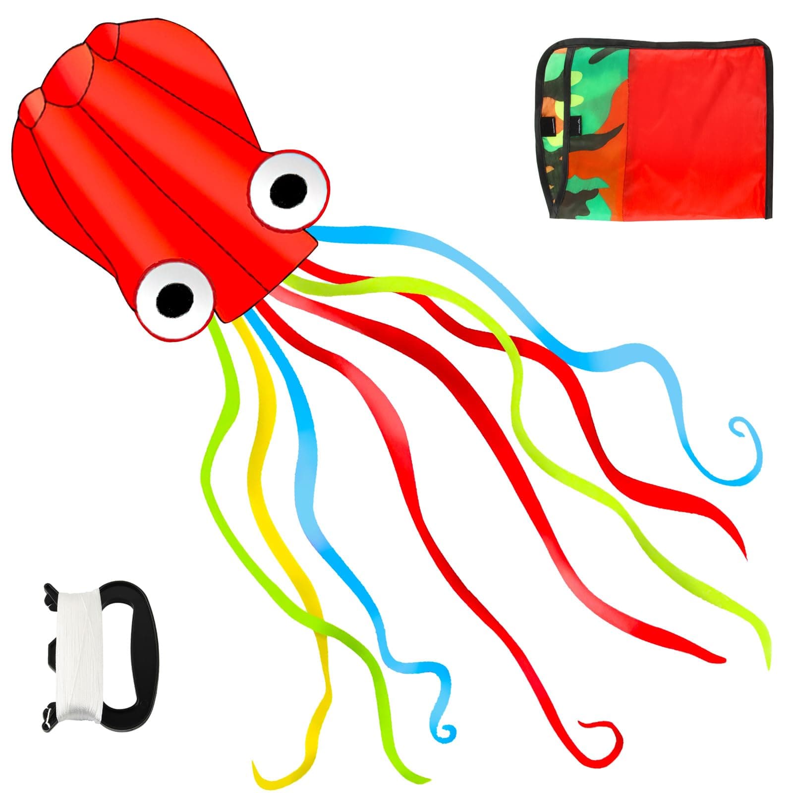 Darryy Octopus Drachen Groß 4m mit Drachenschnur 100m für Jungen, Mädchen, Teenager, Erwachsene Rot 🪁