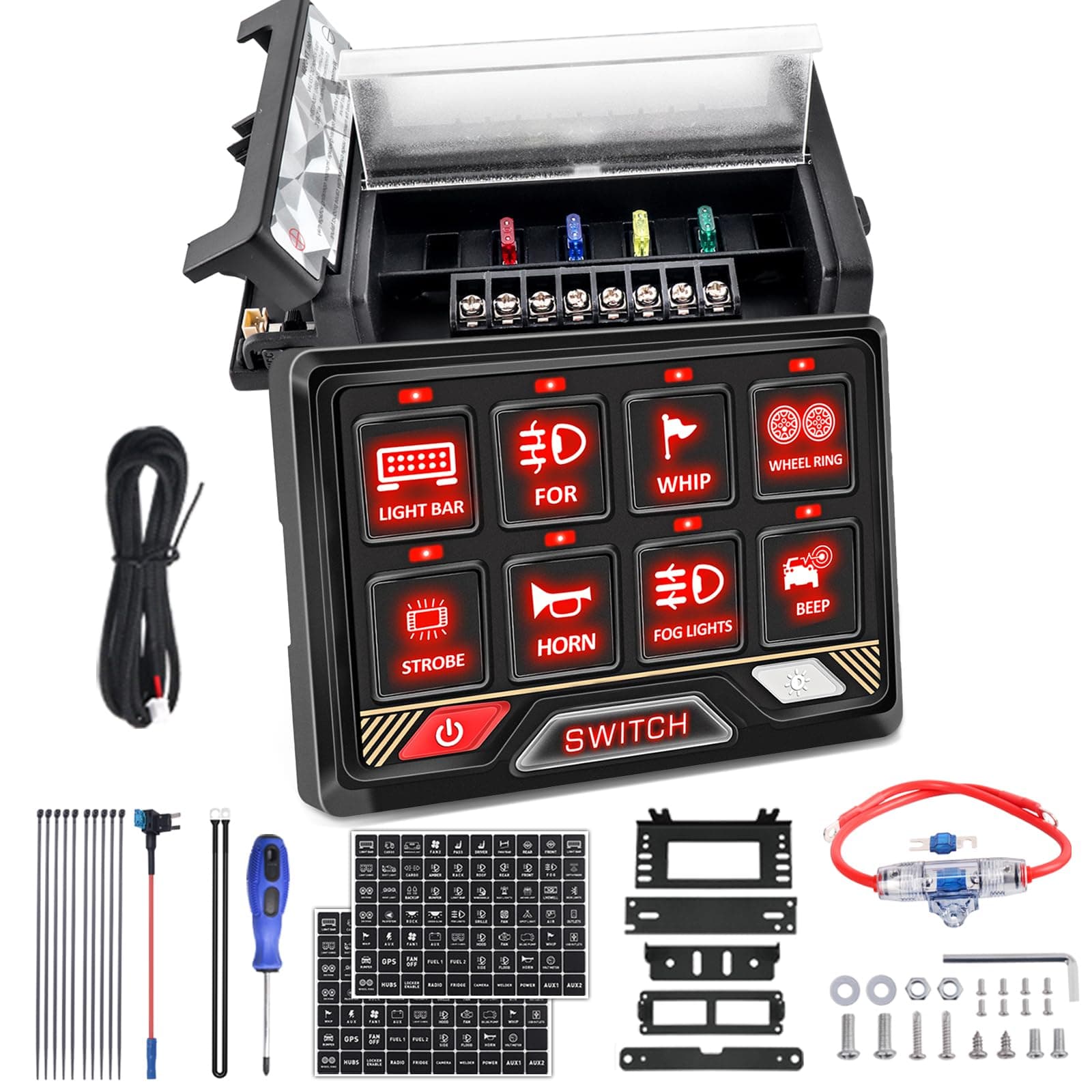 Chelhead Schalttafel-Set 12 V/24 V 🚗🚚🚤: RGB-Taste, Touch-Steuerung, 8 Schalttafelboxen mit Stroboskopfunktion