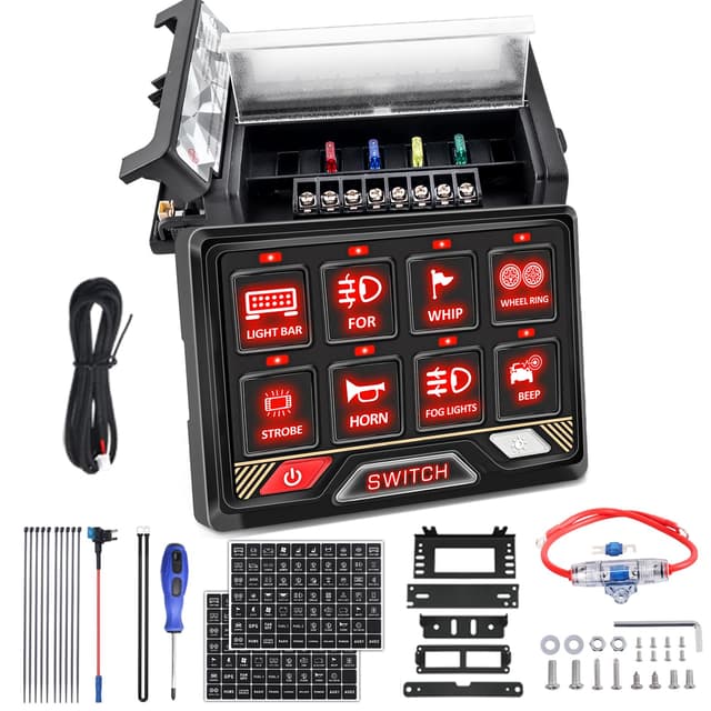 Chelhead Schalttafel-Set 12 V/24 V 🚗🚚🚤: RGB-Taste, Touch-Steuerung, 8 Schalttafelboxen mit Stroboskopfunktion