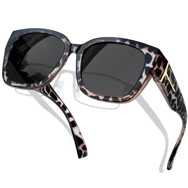 KANASTAL Übergröße Überzieh Sonnenbrille Herren und Damen Quadratisch Polarisiert Überbrille Sonnenbrille für Brillenträger UV400 Sonnenschutz Übersonnenbrille Fit Over Sunglasses 27-leopard Rahmen/Polarisiert 🕶️
