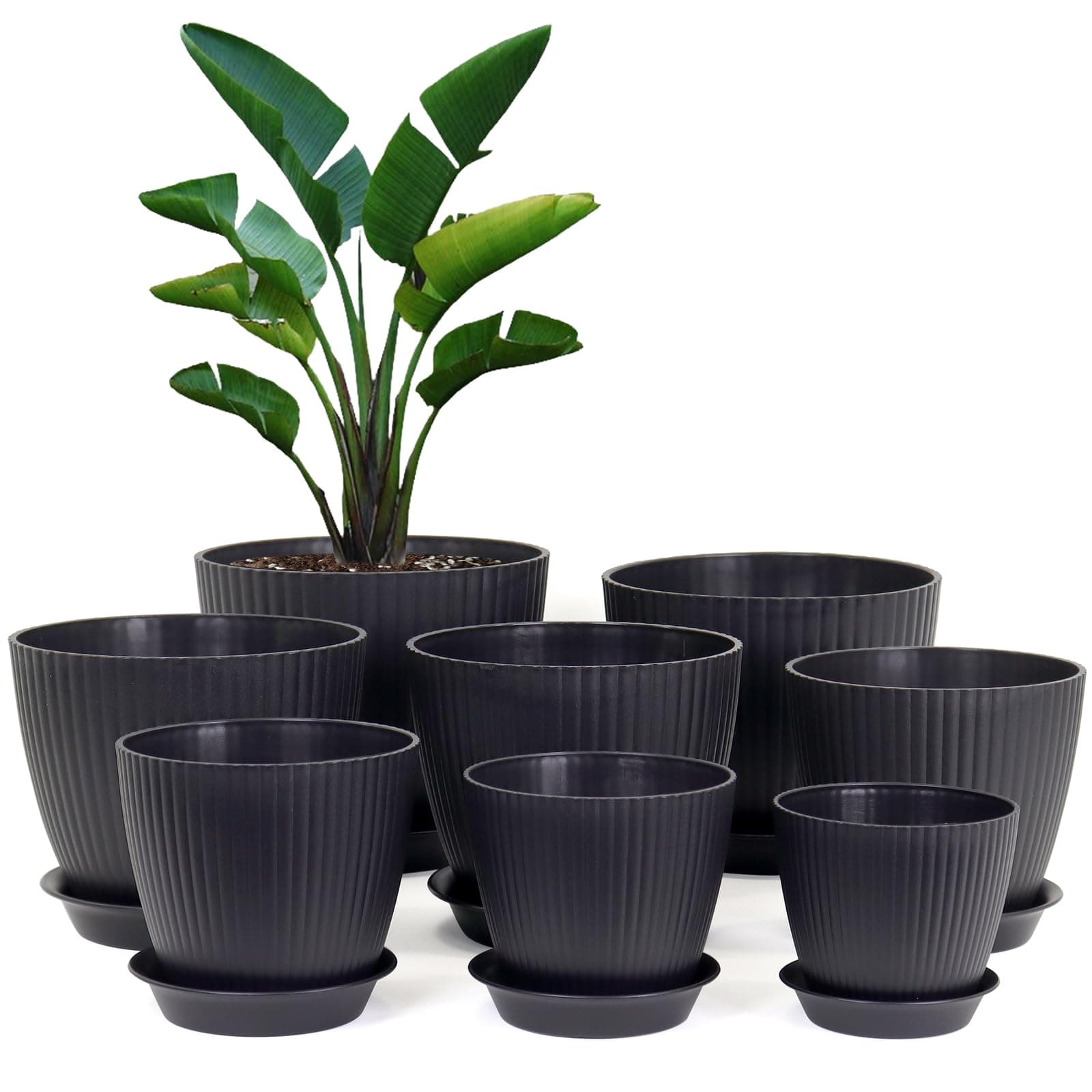 Homeuouz 8 Packs Blumentopf mit Untersetzer, 19/17.5/16.5/16/14/13/11.5/10cm Pflanzentopf Set 🌿🌼