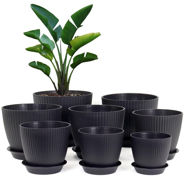 Homeuouz 8 Packs Blumentopf mit Untersetzer, 19/17.5/16.5/16/14/13/11.5/10cm Pflanzentopf Set 🌿🌼