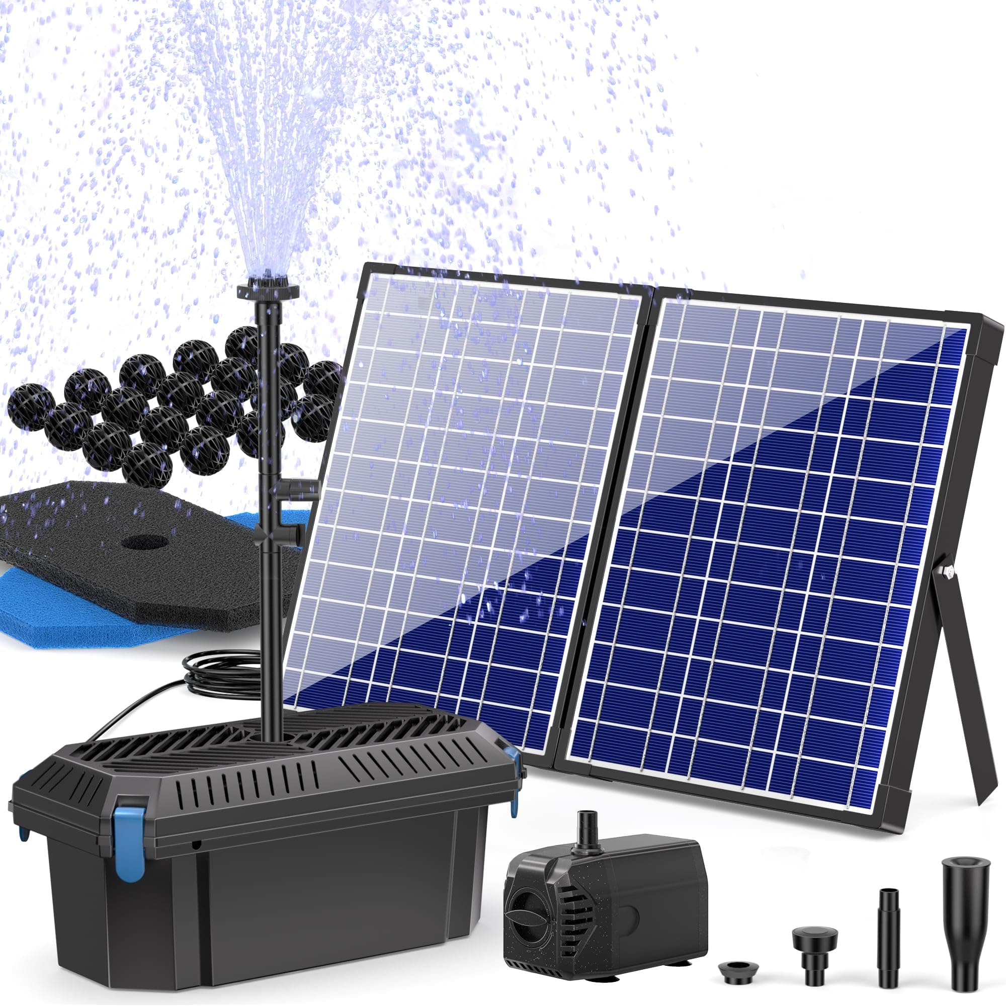 🌞🌊 Biling Solar Teichpumpe mit Filter - 30W 1200 l/h Solar Teichfilter Komplettset 🌿🌺