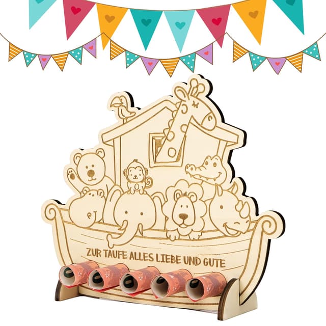 GUOYOU Taufgeschenke Jungen für Mädchen 🚼🎁 Geldgeschenk Taufe Geschenk Taufgeschenk Geschenk Taufe Junge Arche Noah Holz Diy Personalisierte Geschenke Baby