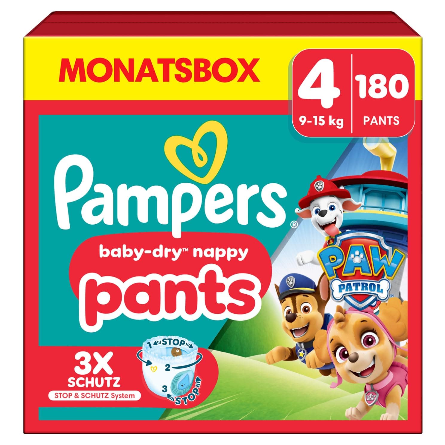 👶🐾 Pampers Baby-Dry Pants Paw Patrol Edition Größe 4, 180 Windeln - 360° Passform!