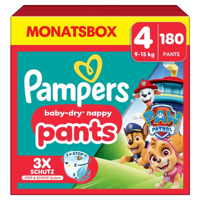 👶🐾 Pampers Baby-Dry Pants Paw Patrol Edition Größe 4, 180 Windeln - 360° Passform!