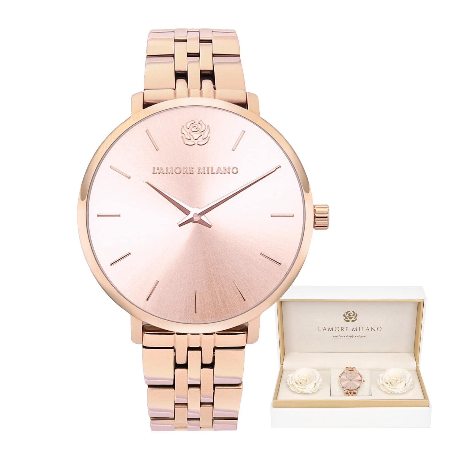 L'AMORE MILANO Damenuhr Rosenbox - Hochwertige Armbanduhr Edelstahl 🌹⌚