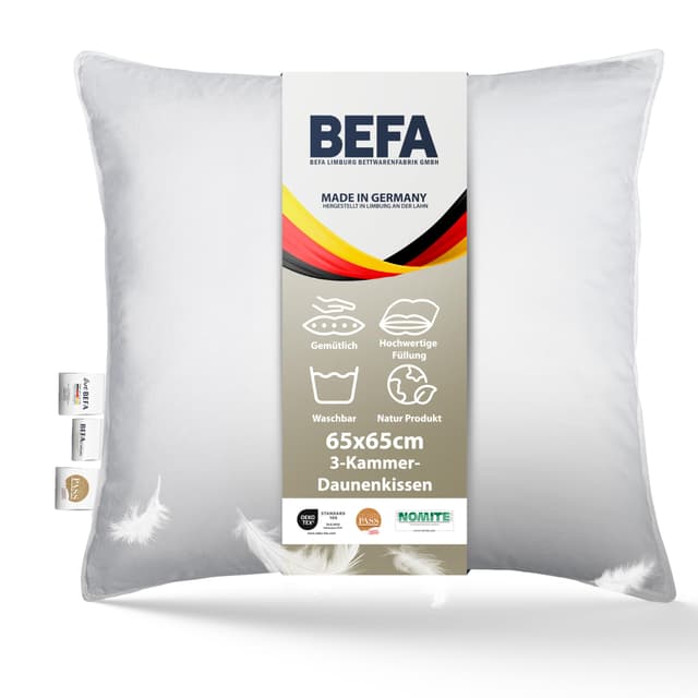 🌿 BEFA NATUR 3-Kammer-Kissen 65x65 cm - Made in Germany 🇩🇪