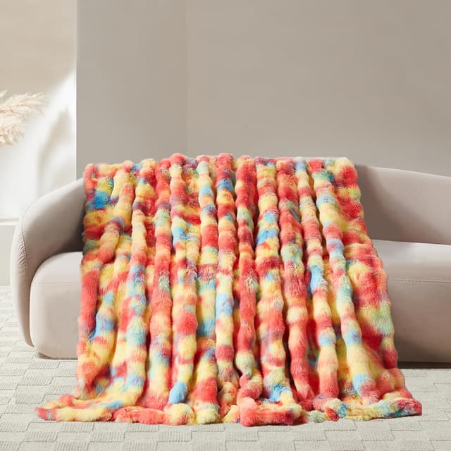 Gezu Kuscheldecke Flauschig Plüsch Decke 150x200cm Rainbow 🌈 Super Weiche Kuschelige Fuzzy Bettdecken Kaninchen Kunstfell Decke - Luxuriöse Behaglichkeit das ganze Jahr über