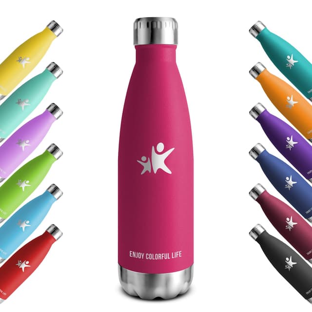 KollyKolla Thermosflasche | Trinkflasche Edelstahl 500ml/750ml/1L | BPA-Frei | Auslaufsicher | 100% Doppelwand-Isolierungstechnologie | Rose Rot