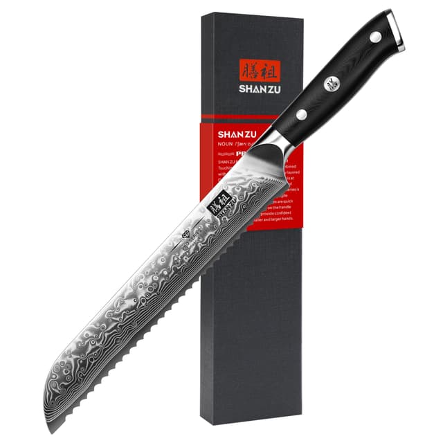 SHAN ZU 20 cm Damast Brotmesser mit Wellenschliff - PRO Series 🍞🔪