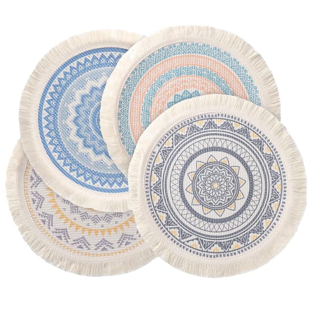 🌟 Gewebte Boho Platzteller 4er Set 🍽️🌿