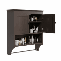 🚿🧴 Bealife Hängender Badezimmerschrank, Doppel-Hängeschrank, platzsparend, Wandschrank mit 2 Türen, Handtuchstange (Dunkelbraun) Deals!