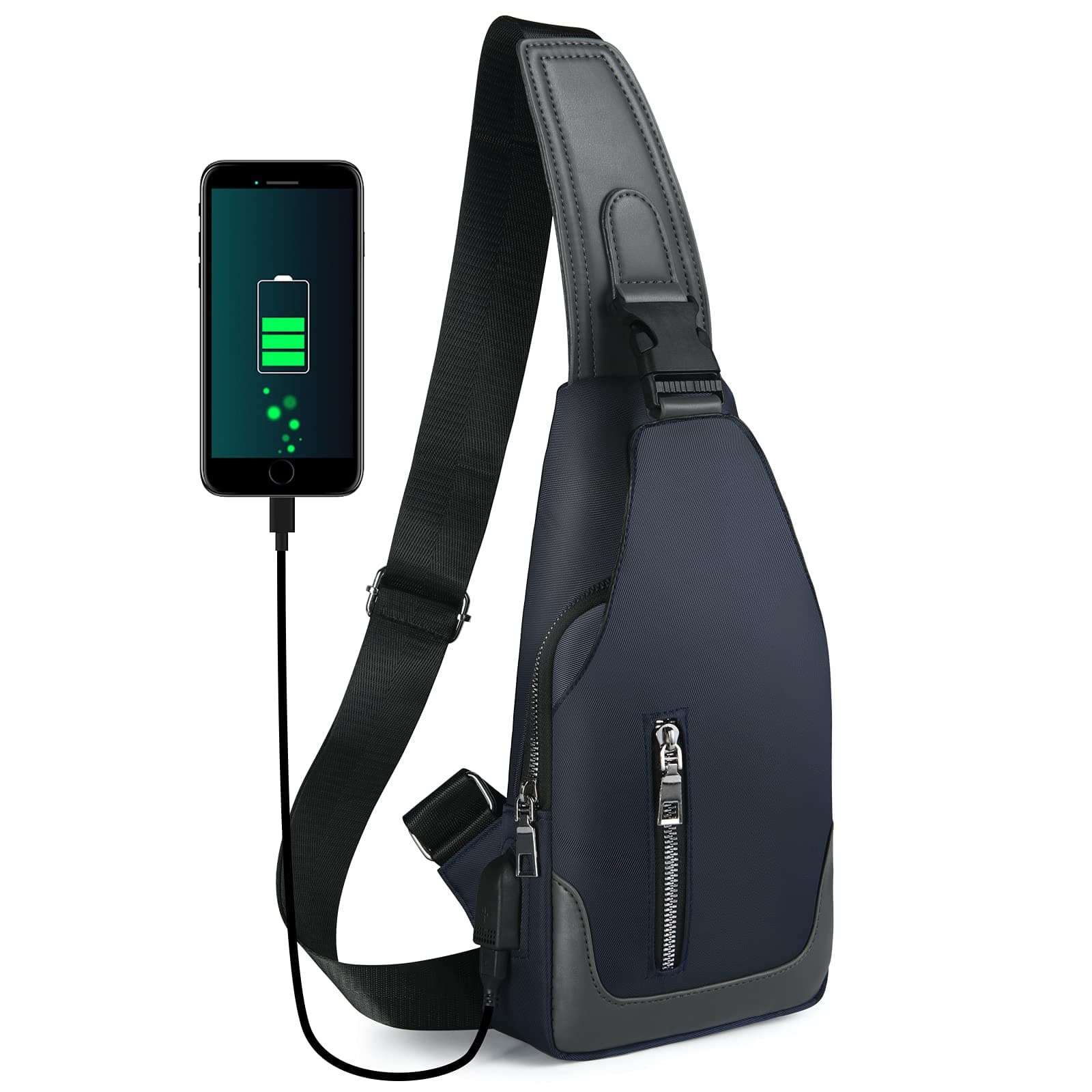 Aucuu Brusttasche Herren 🎒 Umhängetasche mit USB-Ladenanschluss #2 A-blau