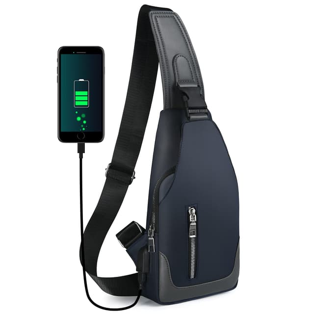 Aucuu Brusttasche Herren 🎒 Umhängetasche mit USB-Ladenanschluss #2 A-blau