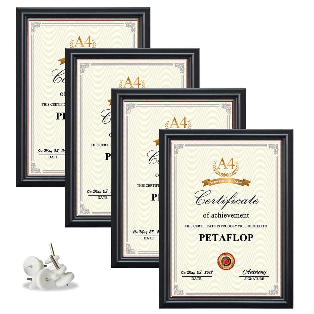 🖼️ PETAFLOP Bilderrahmen A4 Schwarz Fotorahmen 4er Set 🖼️