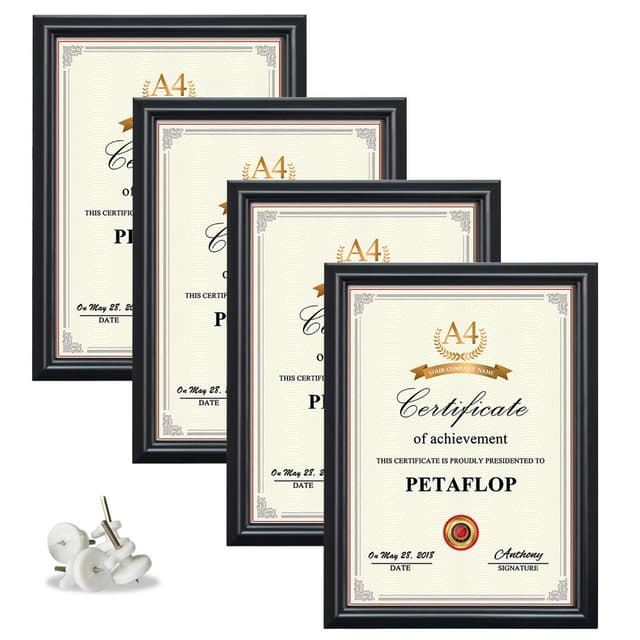 🖼️ PETAFLOP Bilderrahmen A4 Schwarz Fotorahmen 4er Set 🖼️