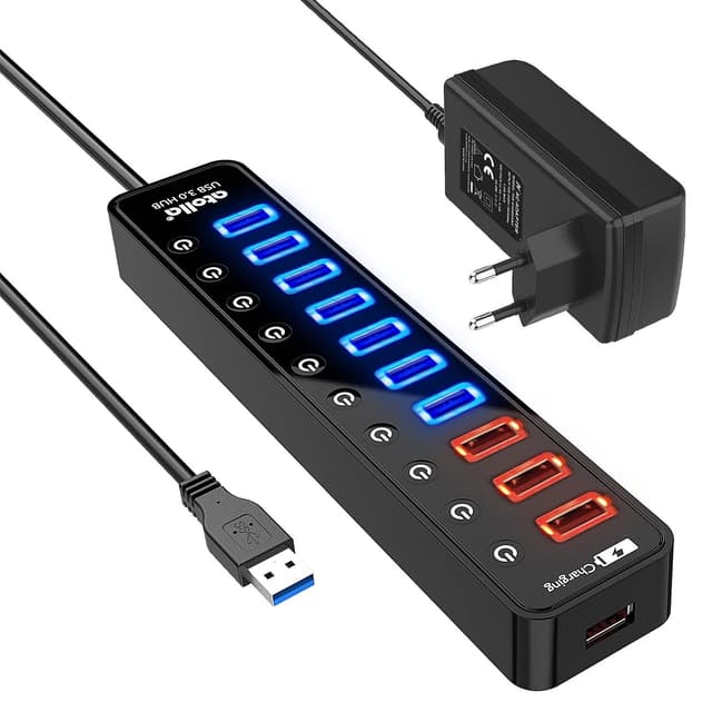 Atolla USB Hub Aktiv 3.0 mit 48W Netzteil 🚀 11-Port USB Verteiler