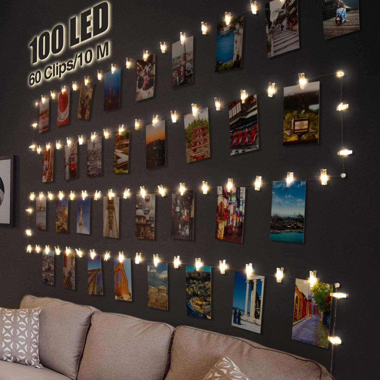 Litogo LED Fotoclips Lichterkette für Zimmer Deko 🌟 100LED Warmweiß