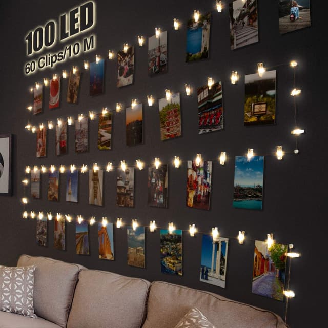 Litogo LED Fotoclips Lichterkette für Zimmer Deko 🌟 100LED Warmweiß