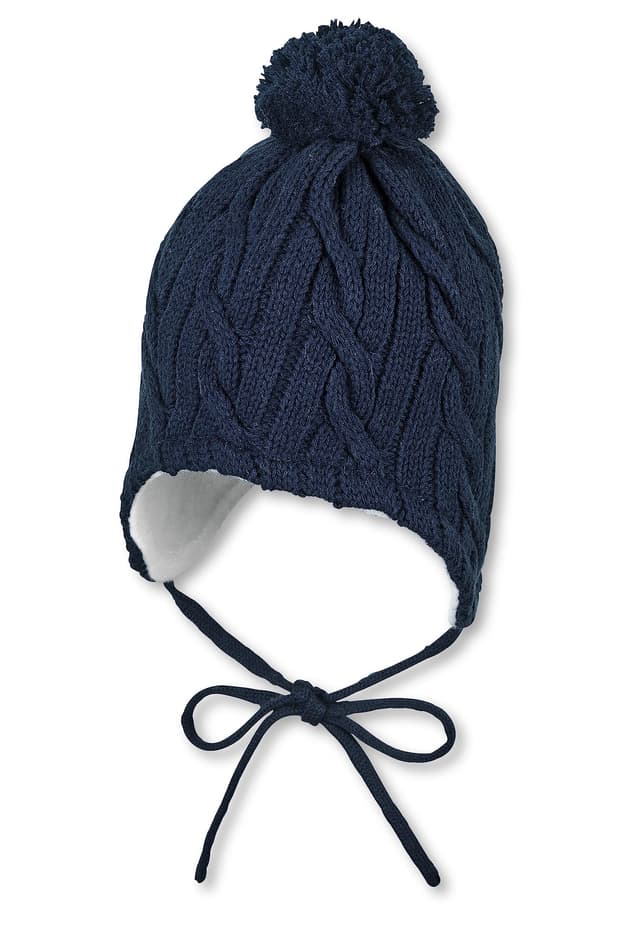 🌟 Sterntaler Mütze mit Bommel, Strickmütze mit Bommel Marine 41 🌟