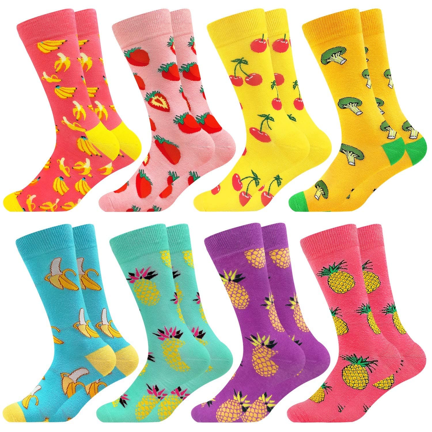 🧦 Bunte Baumwolle Socken Lustigem Fantastisch Muster 😄 Glücklich Sock Crew L-XL 8Pairs_beere serie804