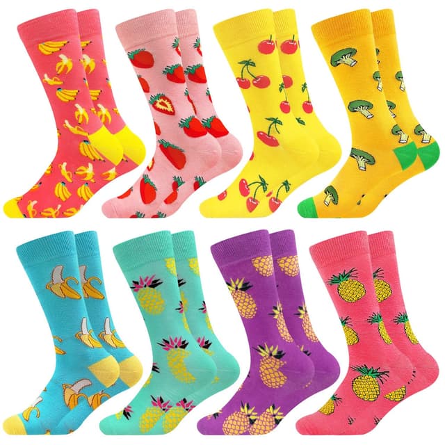 🧦 Bunte Baumwolle Socken Lustigem Fantastisch Muster 😄 Glücklich Sock Crew L-XL 8Pairs_beere serie804