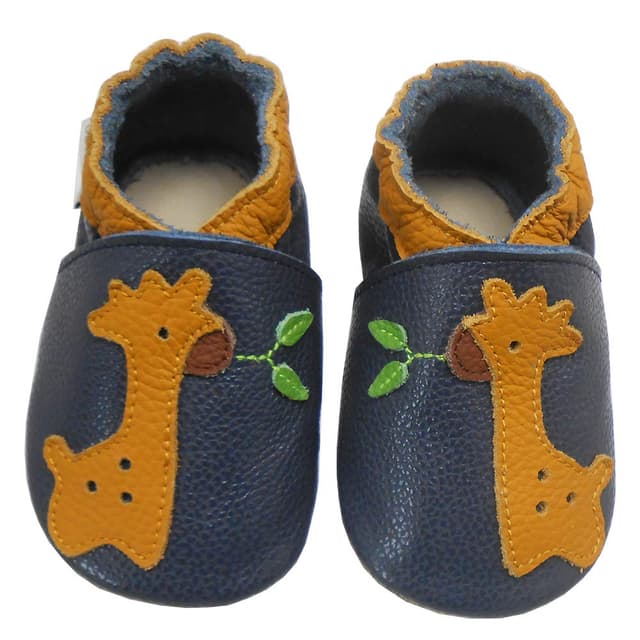 Bemesu Krabbelschuhe, Weiche Babylederschuhe, Dunkelblau Giraffen 21/22 EU 🦒👶