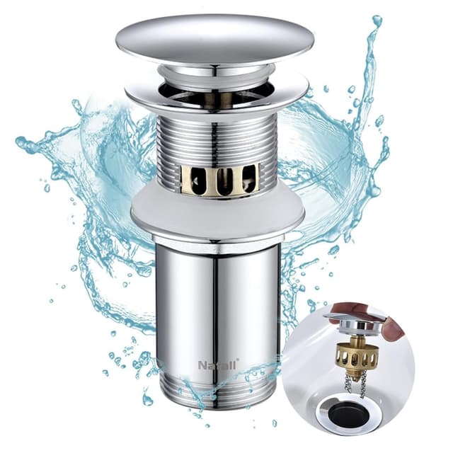 🚿 Nafall Ablaufgarnitur Waschbecken mit Überlauf - Pop Up Ventil aus Messing, Chrom