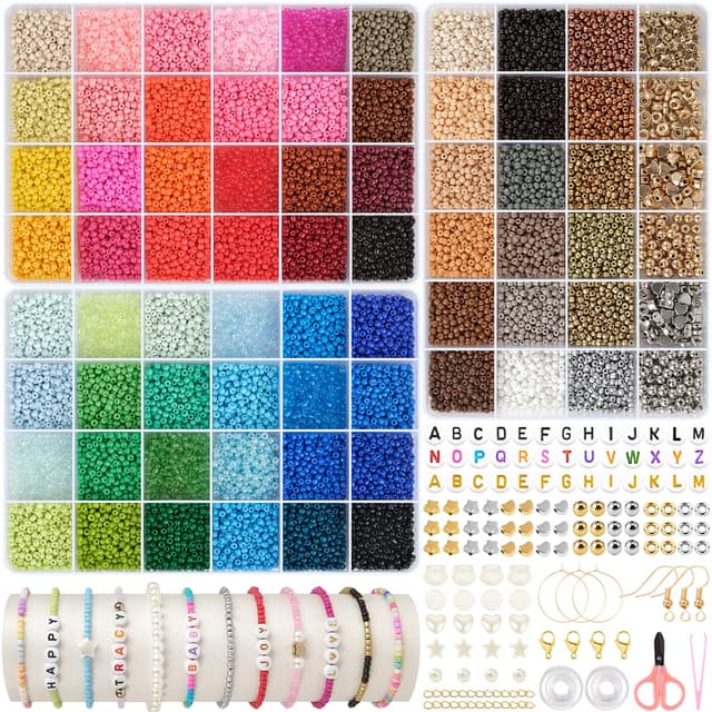 EU 36500 Stück Perlen für Armbänder 3mm Perlen zum Auffädeln 72 Farbe Perlen Set mit A - Z Buchstabenperlen