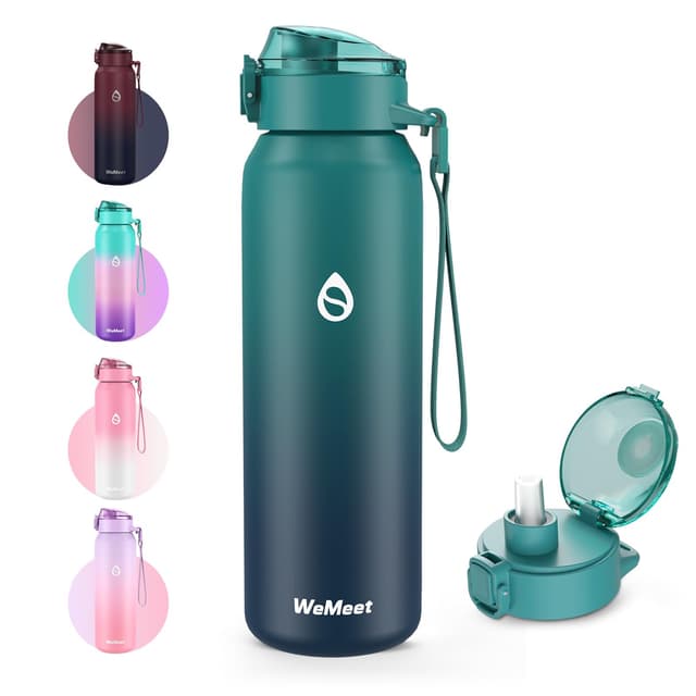 WEMEET Trinkflasche Edelstahl 1000ml mit Abnehmbarem Strohhalm 🌻