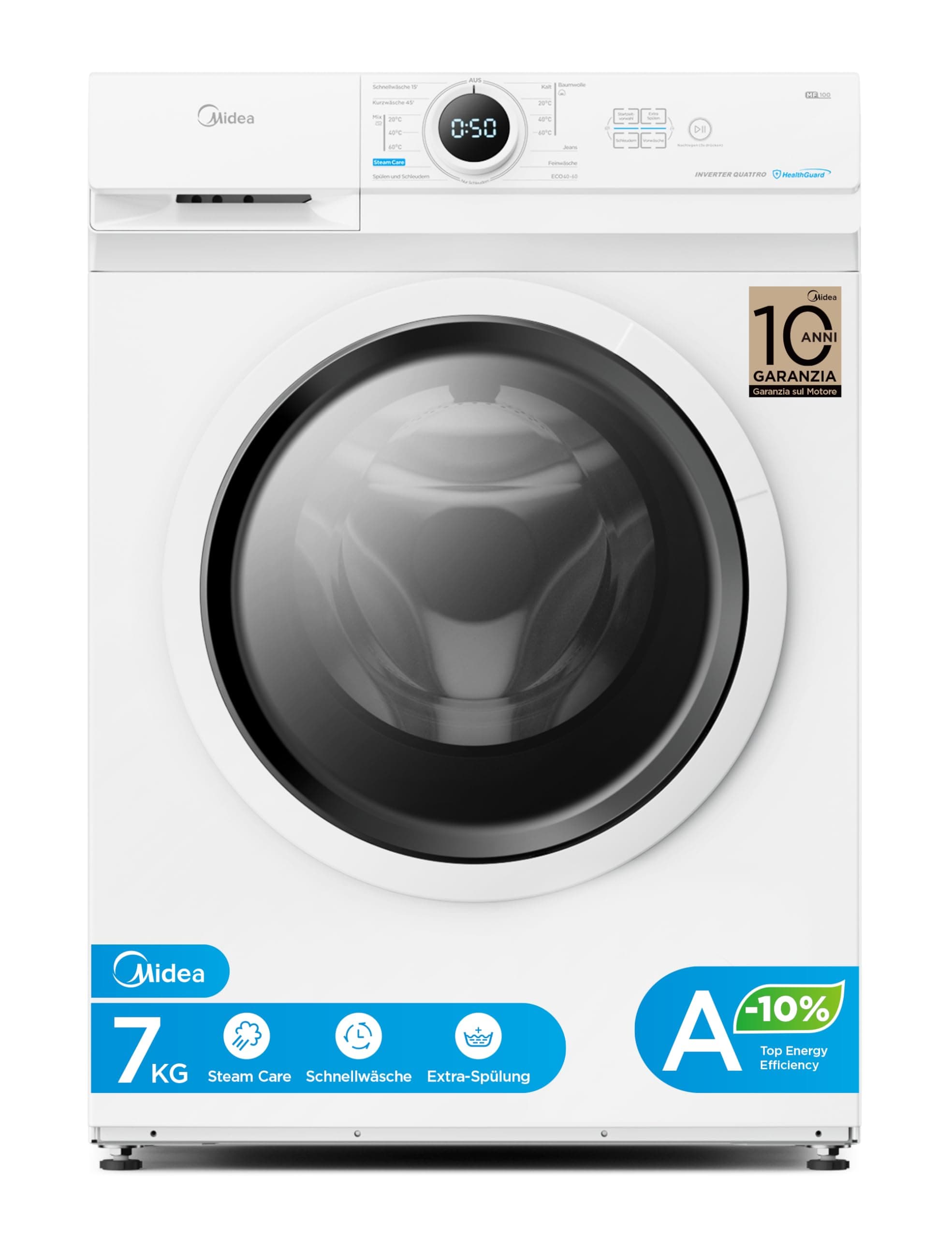 Midea MF10EW70BA10 Waschmaschine - 7kg - 1400 U/Min - EEK A-10% 🌟