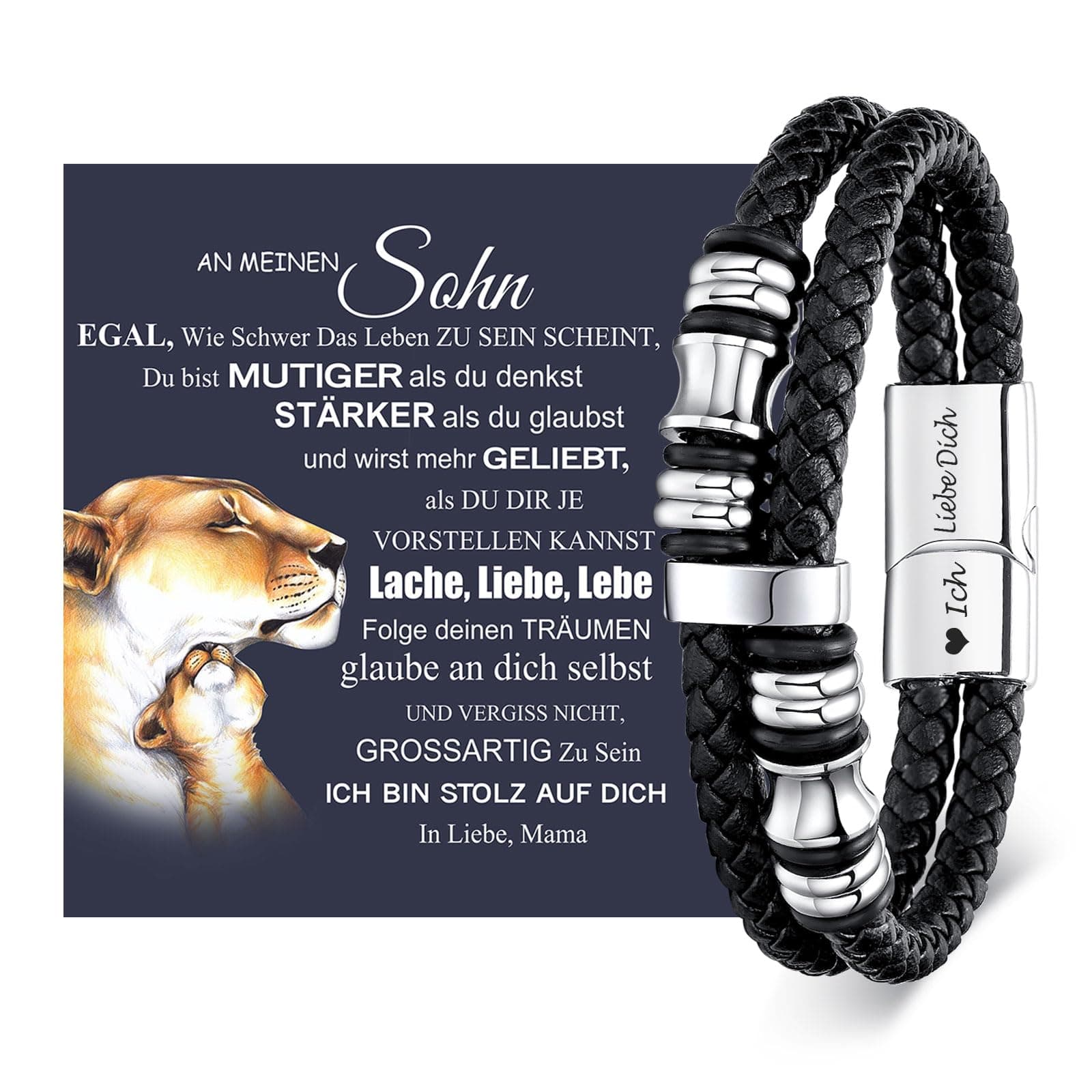 Armband Herren Lederarmband Sohn Geschenk von Mama - Armband für Meinen Sohn Geburtstagsgeschenk für Teenager 18. Geburtstag Junge Azubi Mutmacher Geschenk für 16 19 21 Jährige Männer 23cm