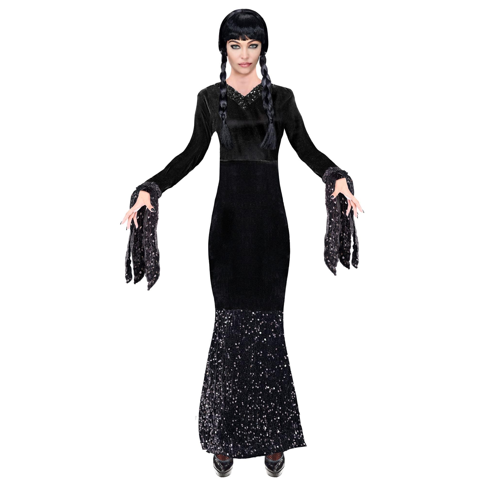 🧙‍♀️🌙 W WIDMANN MILANO Party Fashion - Kostüm Dark Girl, Gothic Kleid, Hexe, Halloween Schwarz mit Glitzer M 🌙🧙‍♀️