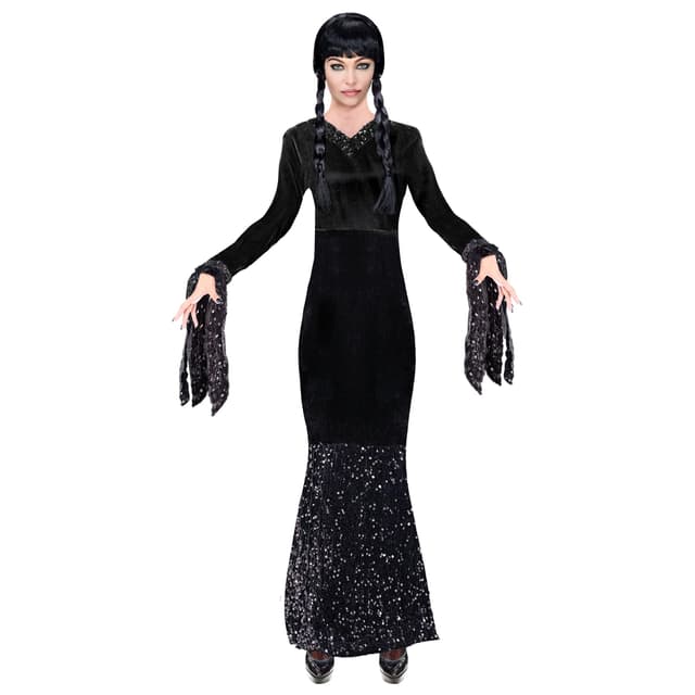 🧙‍♀️🌙 W WIDMANN MILANO Party Fashion - Kostüm Dark Girl, Gothic Kleid, Hexe, Halloween Schwarz mit Glitzer M 🌙🧙‍♀️