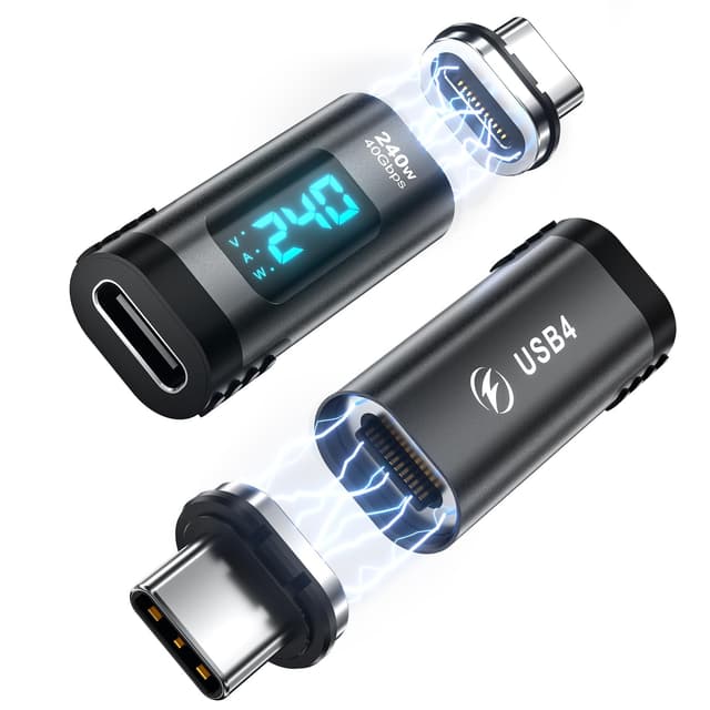 DuHeSin Digitaler USB-C-Magnetadapter, PD, 240 W, 24-polig, mit Spannungsstrom, LED-Display, Typ-C-Leistungsmessgerät, Tester, gerade, USB4, 40 Gbit/s, 8 K, 60 Hz, für Thunderbolt 3/4, MacBook Gerade - Digitalanzeige 🌟