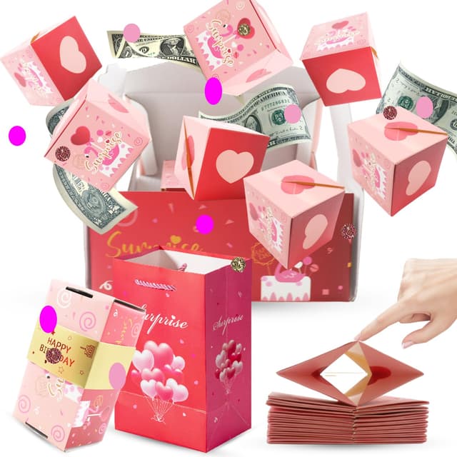 Fosoloni Überraschungsbox-Geschenkbox 🎁 Bounce Explosionsbox geburtstag 🎉 Pop Up Geschenkbox DIY ❤️ Explodierende Konfetti Geschenkbox für Hochzeiten, Jubiläen, Weihnachten und mehr (Rosa)