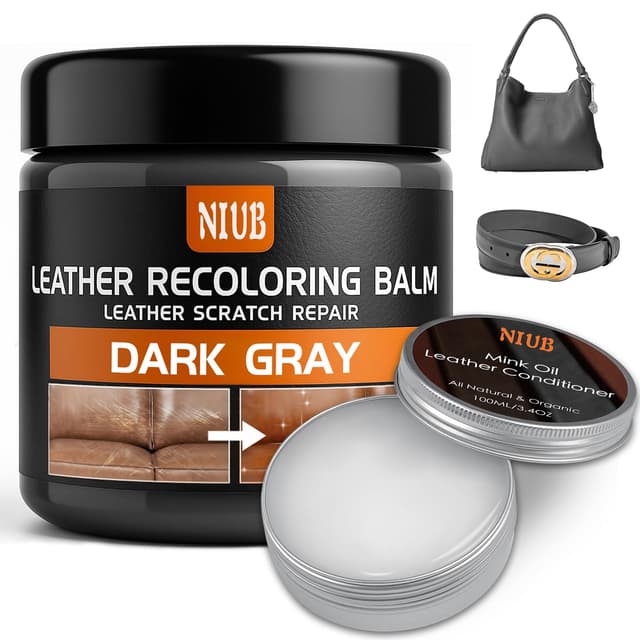 NIUB Leder Wiedereinfärbungsbalsam 🛋️ Lederfarbe Restaurator - Dunkelgrau Balsam mit Lederpflegeöl
